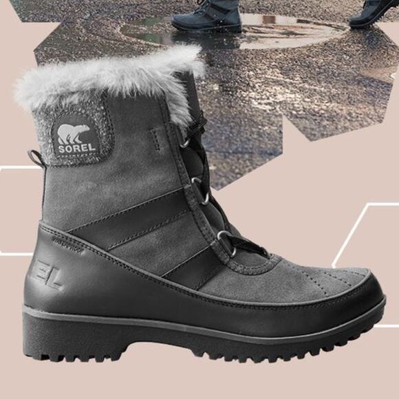 Sorel Tivoli II Waterproof Cold Weather Lace Up Fur Booties Grey/Black Size 7.5 - Picture 1 of 11